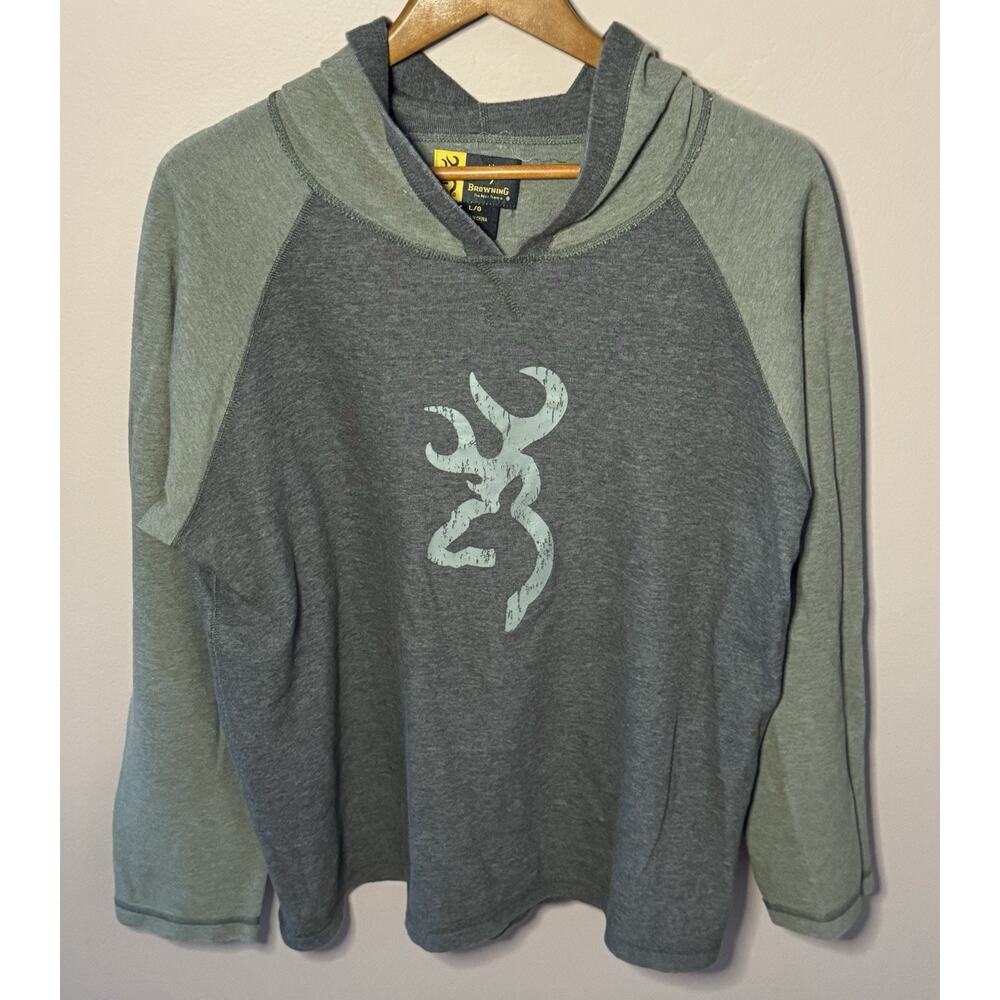 Browning Green and Grey Reversibile Hooded Light Sweatshirt Size L